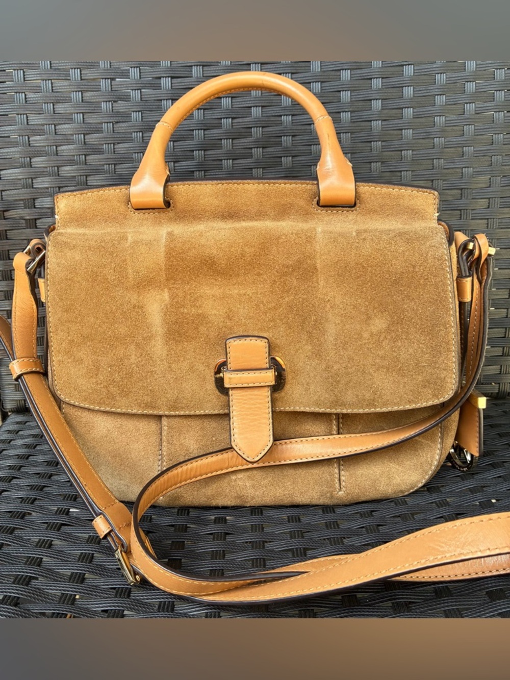 Michael Kors Suede Satchel with Tan Leather Trim - Picture 1 of 16